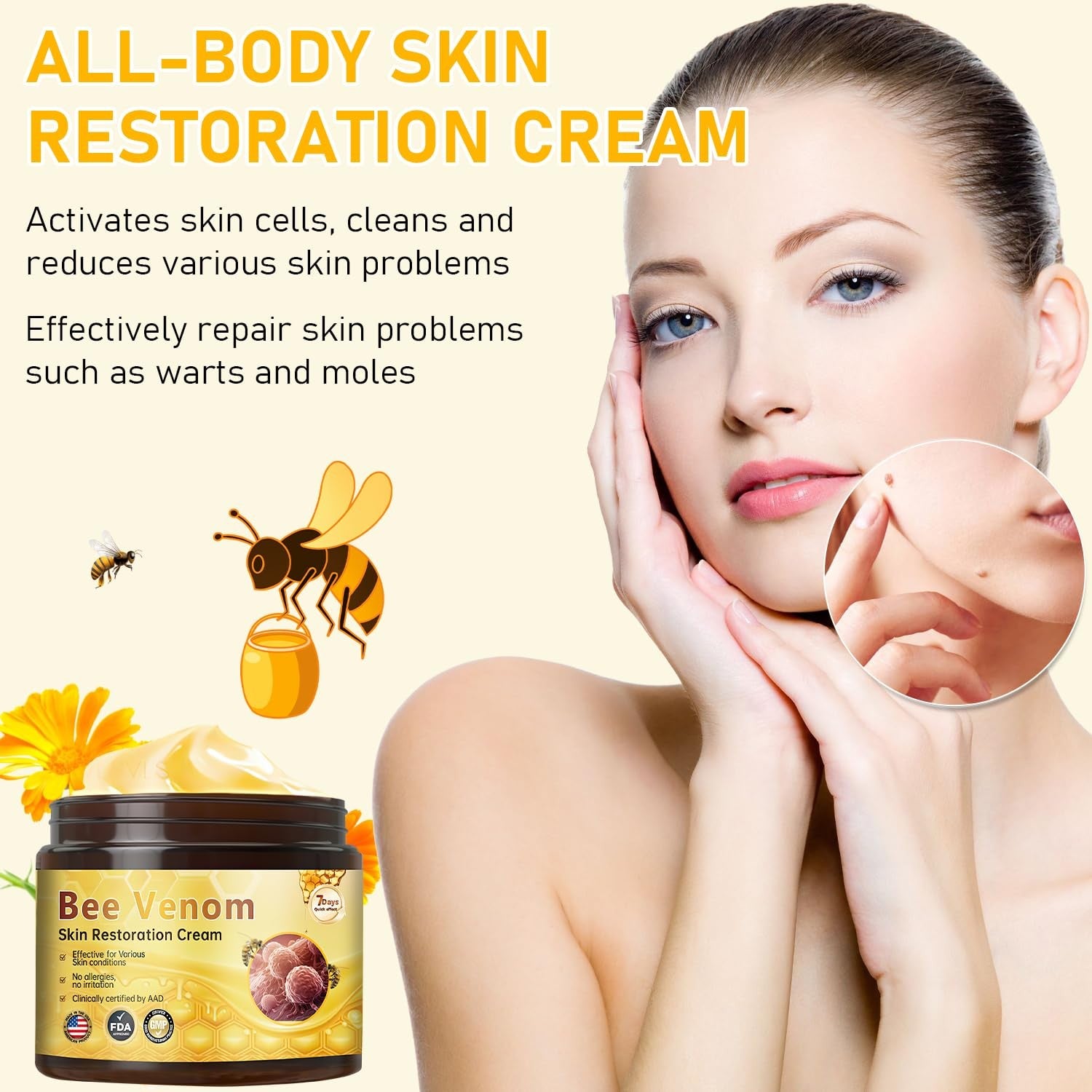 Bee Venom Skin Restoration Cream, Professional Bee Venom Skin Cream,Deeply Clean