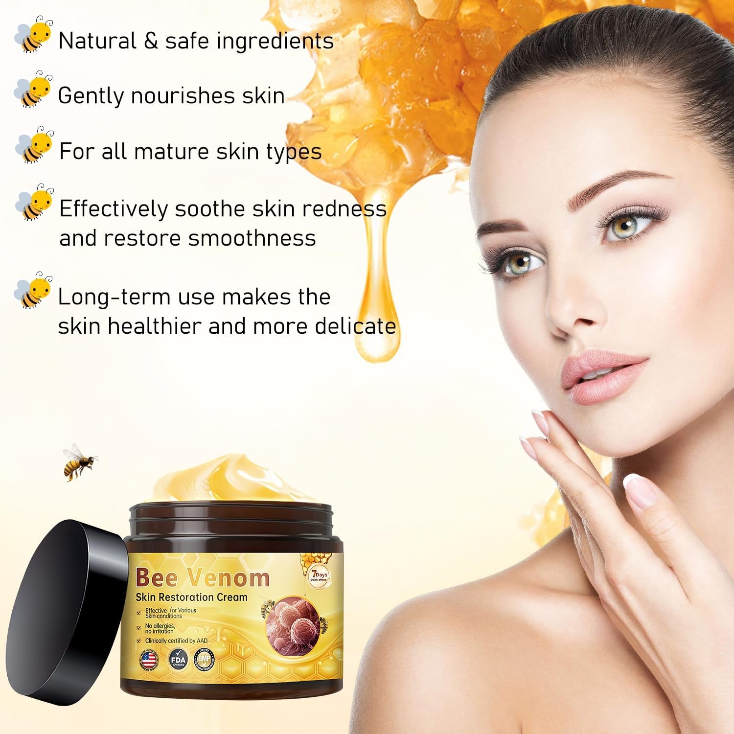 Bee Venom Skin Restoration Cream, Professional Bee Venom Skin Cream,Deeply Clean